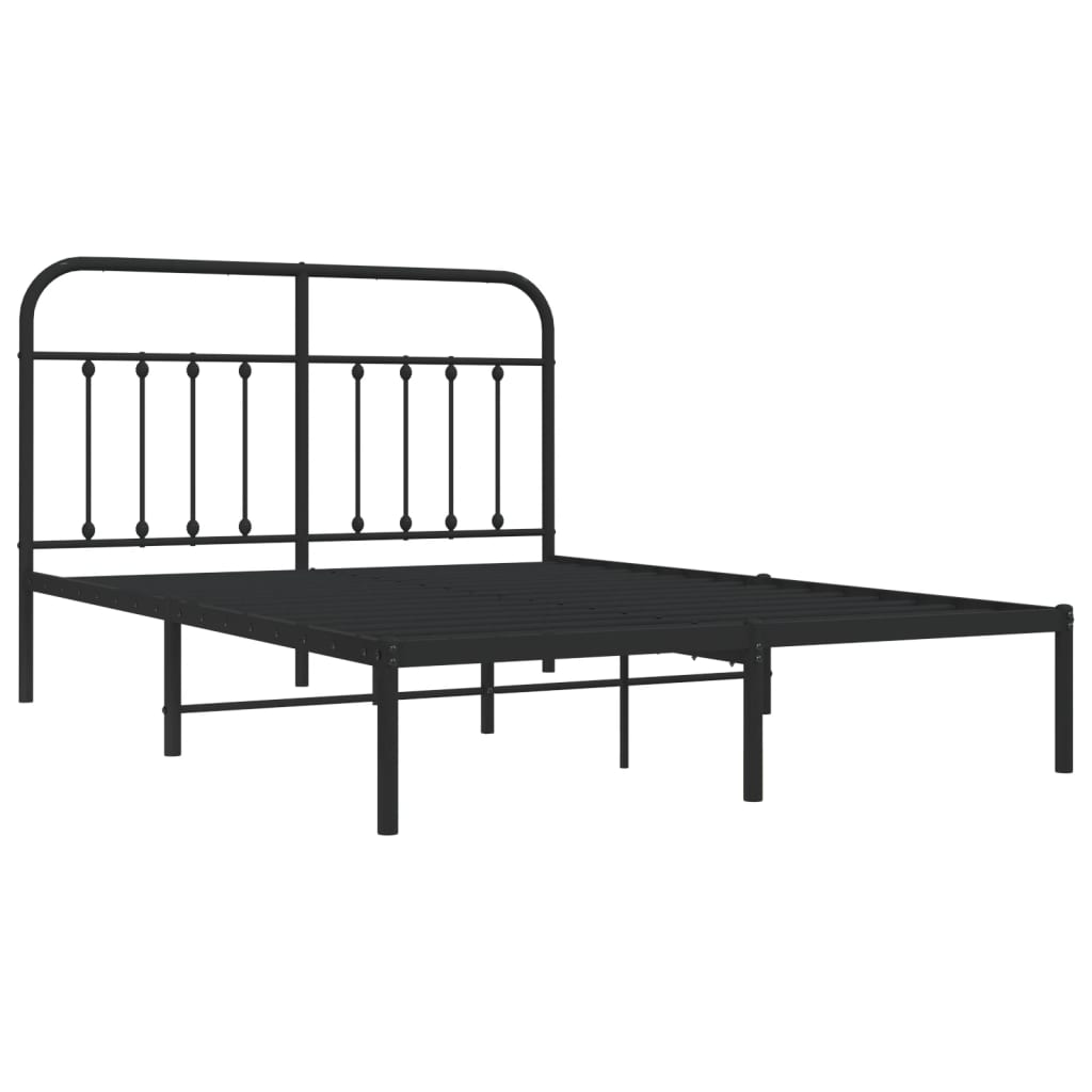 Bed frame with headboard metal black 140x190 cm