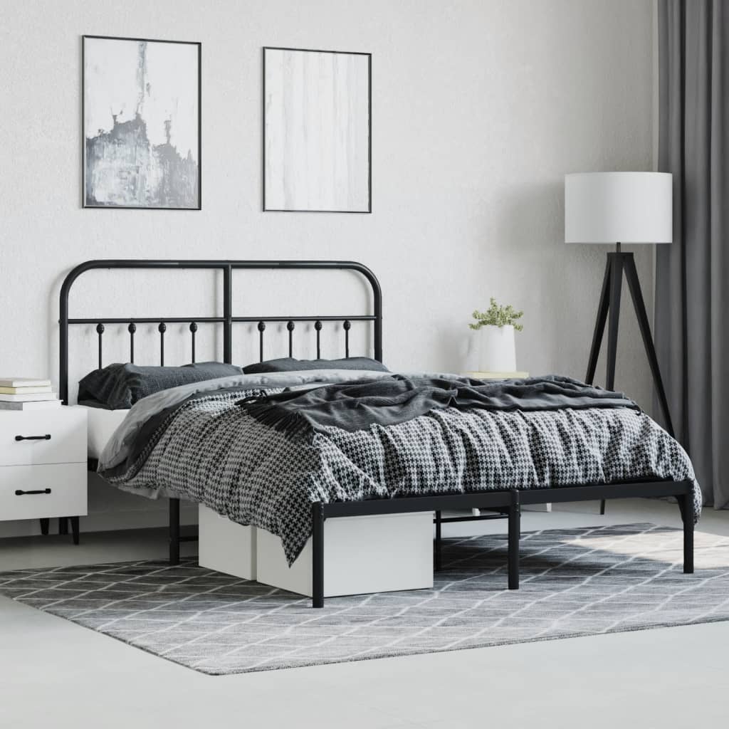 Bed frame with headboard metal black 140x190 cm