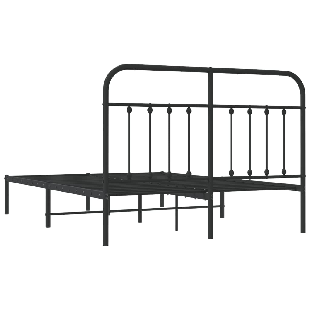 Bed frame with headboard metal black 140x190 cm