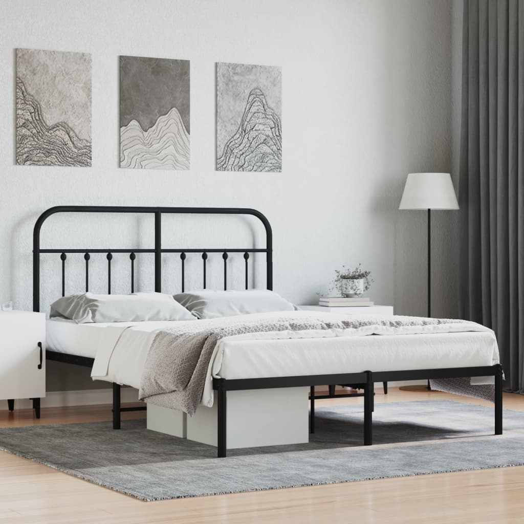 Bed frame with headboard metal black 140x190 cm