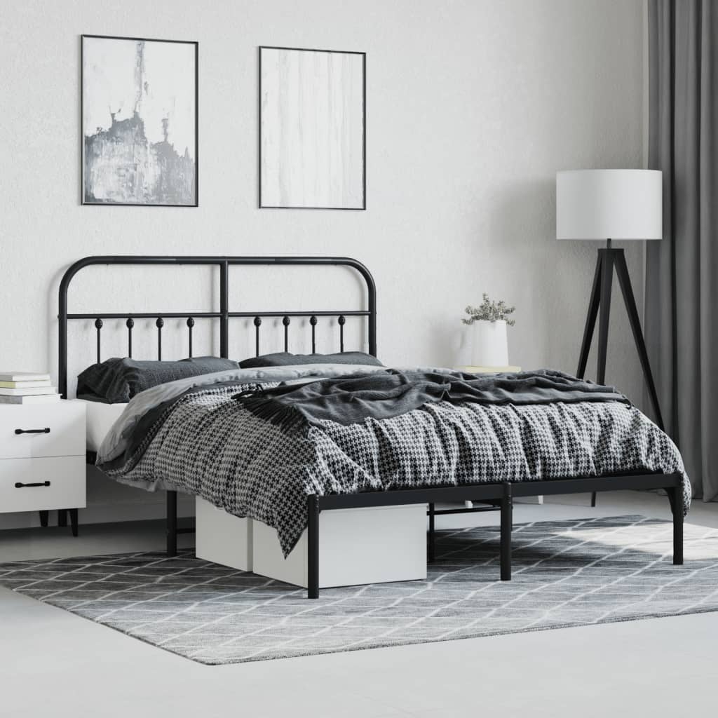 Bed frame with headboard metal black 140x200 cm