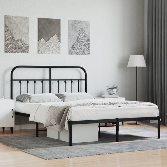 Bed frame with headboard metal black 140x200 cm