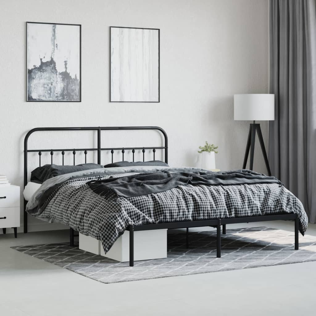 Bed frame with headboard metal black 183x213 cm