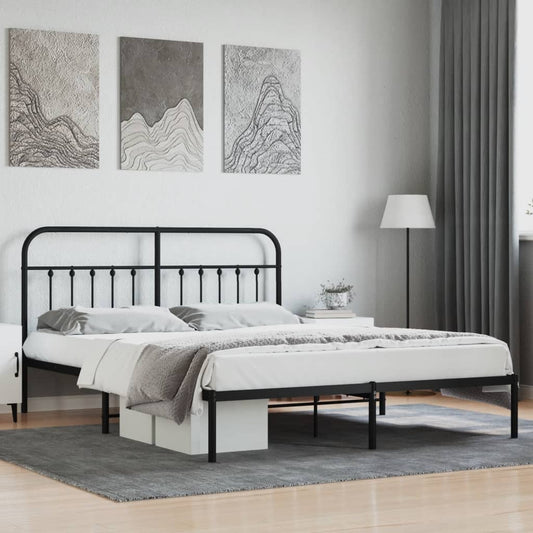 Bed frame with headboard metal black 183x213 cm