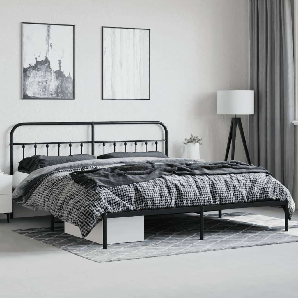 Bed frame with headboard metal black 193x203 cm