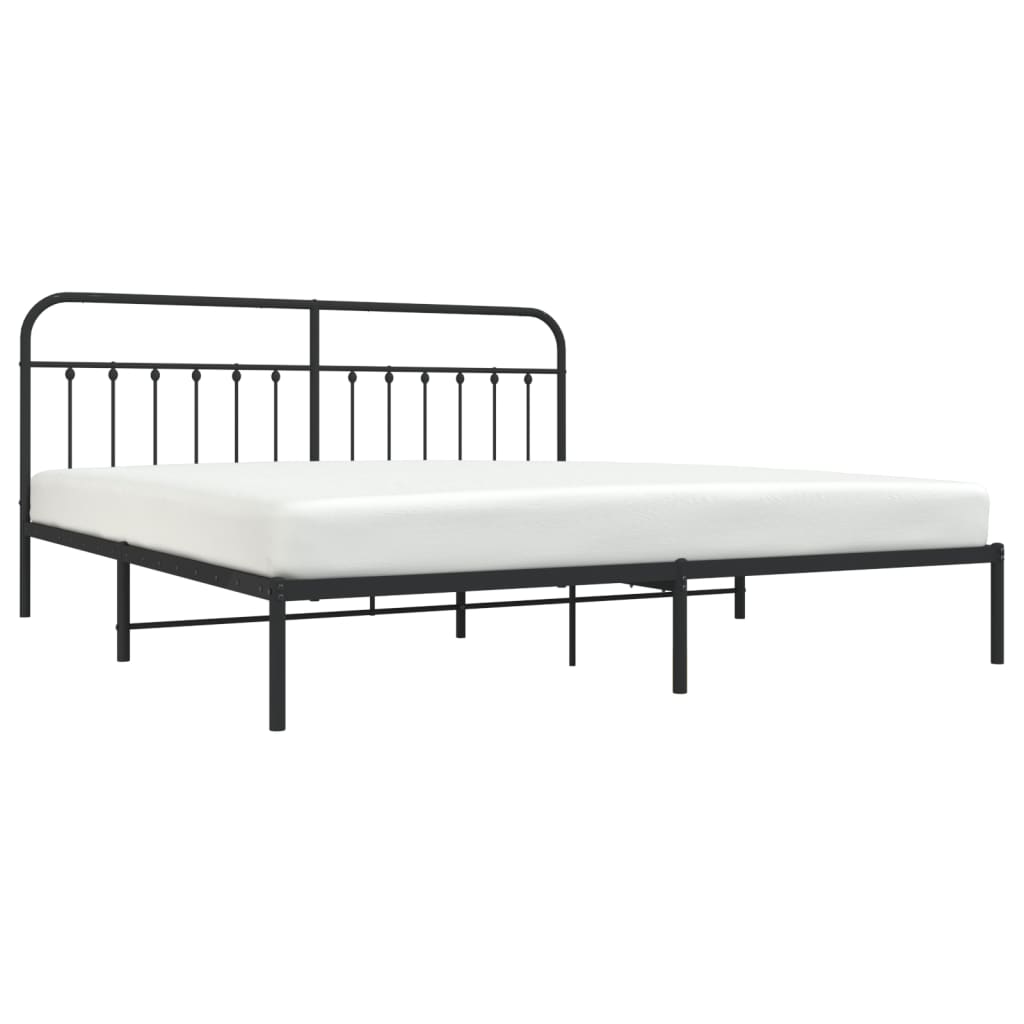 Bed frame with headboard metal black 193x203 cm