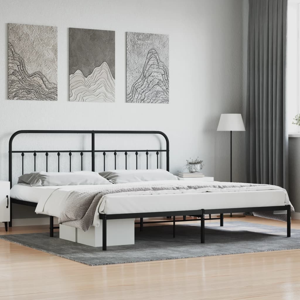 Bed frame with headboard metal black 193x203 cm