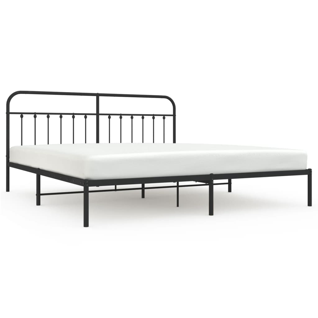 Bed frame with headboard metal black 200x200 cm
