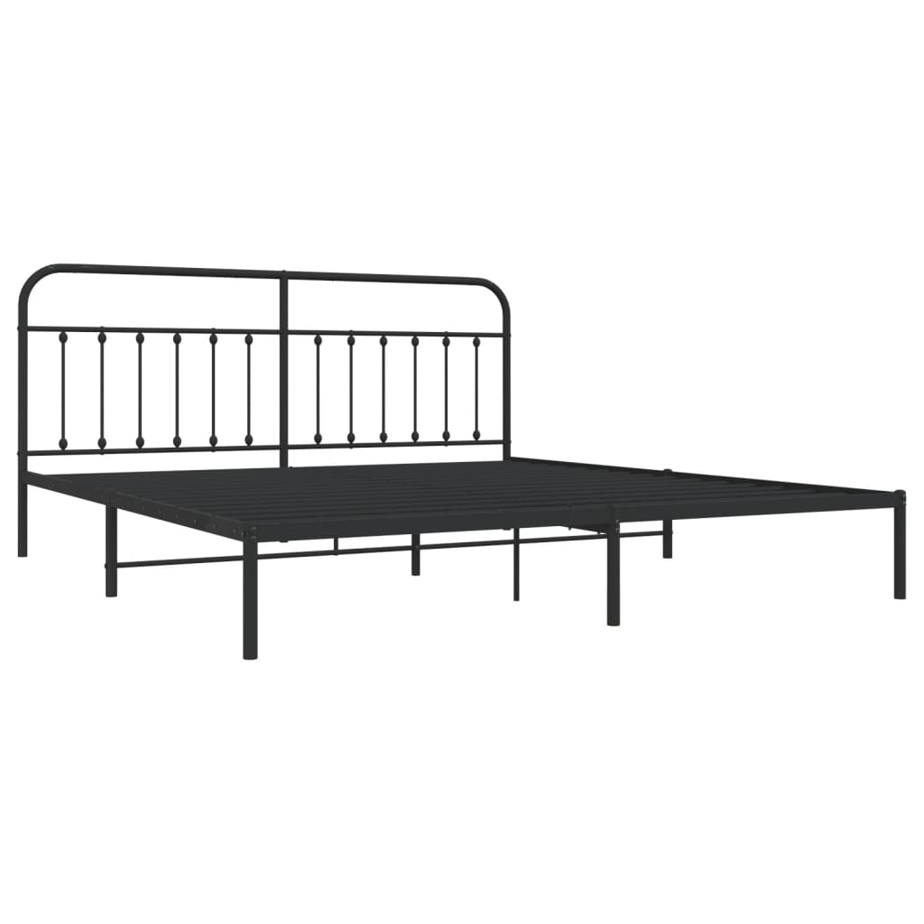 Bed frame with headboard metal black 200x200 cm