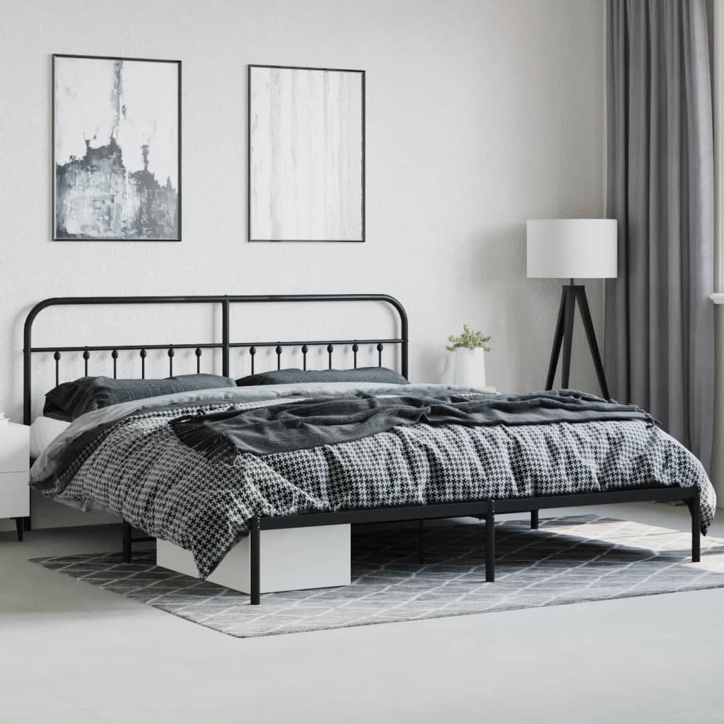 Bed frame with headboard metal black 200x200 cm