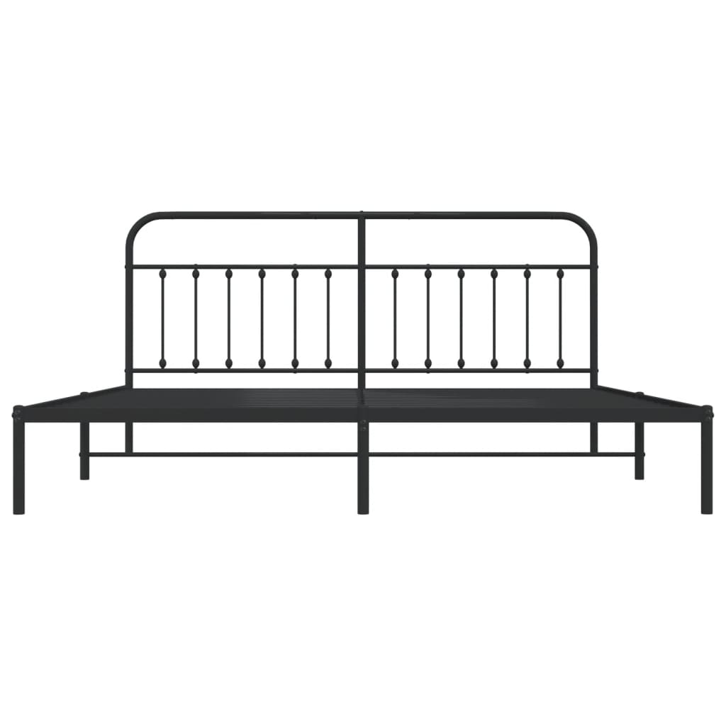 Bed frame with headboard metal black 200x200 cm