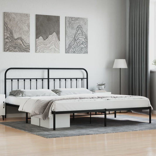 Bed frame with headboard metal black 200x200 cm