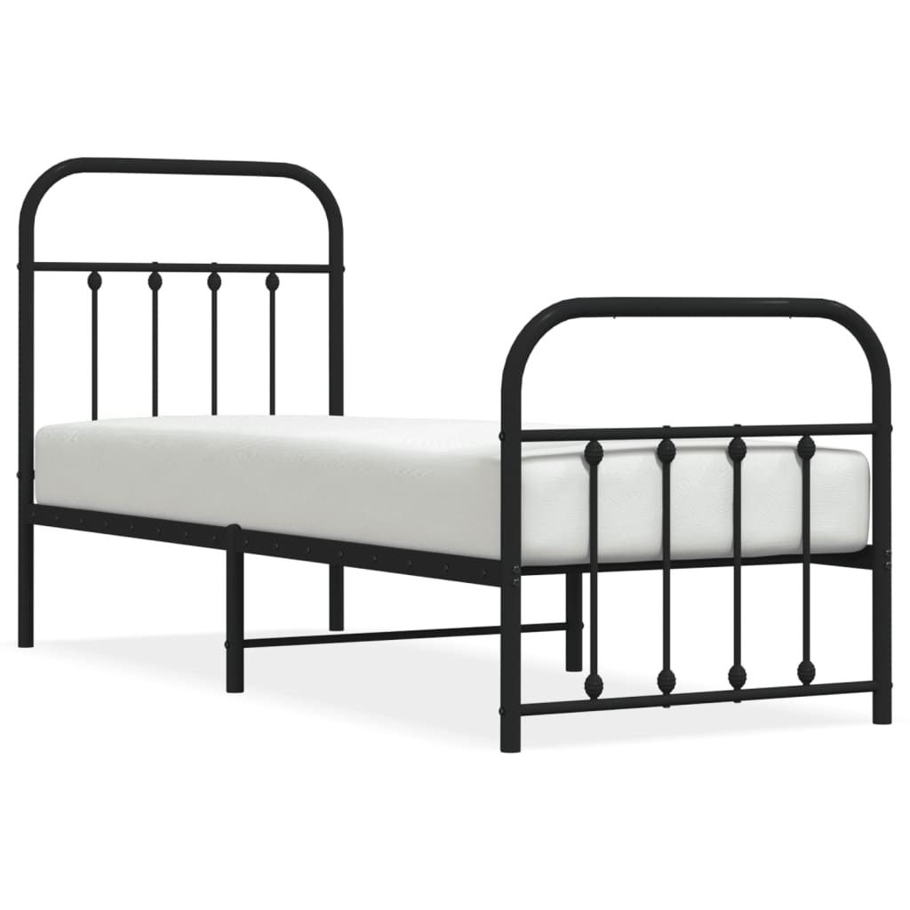 Bed frame with head and footboard metal black 75x190 cm