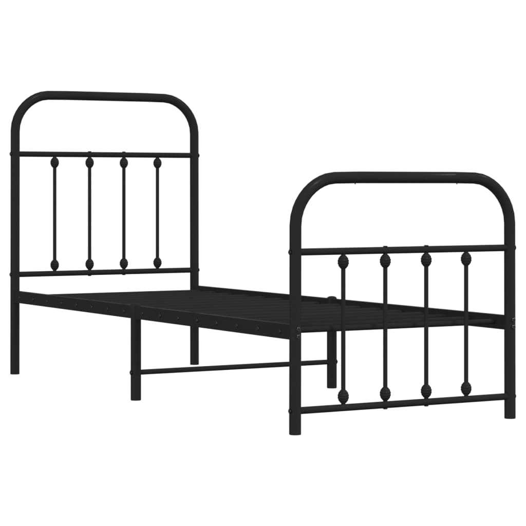 Bed frame with head and footboard metal black 75x190 cm
