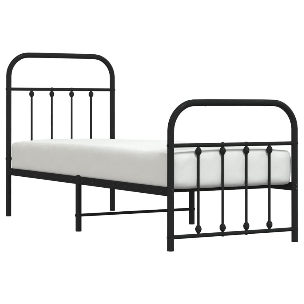Bed frame with head and footboard metal black 75x190 cm