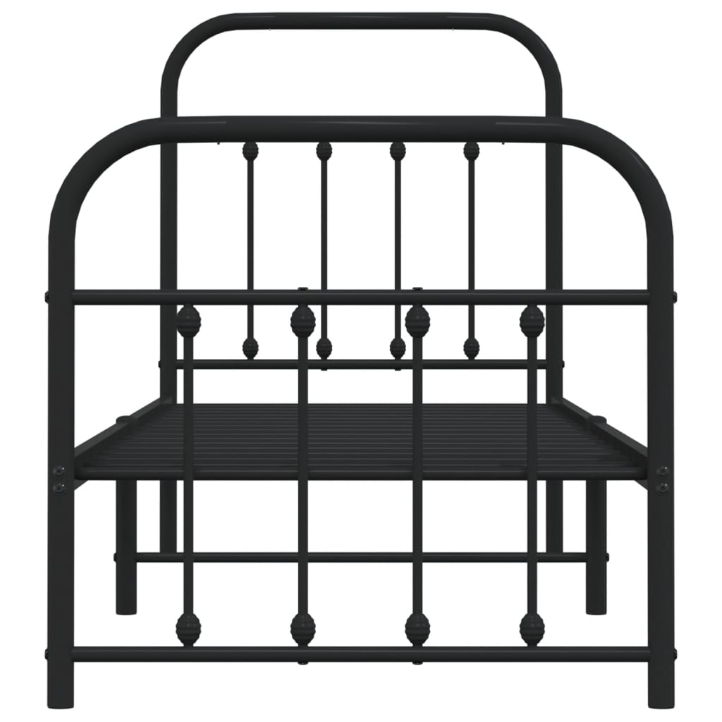 Bed frame with head and footboard metal black 75x190 cm