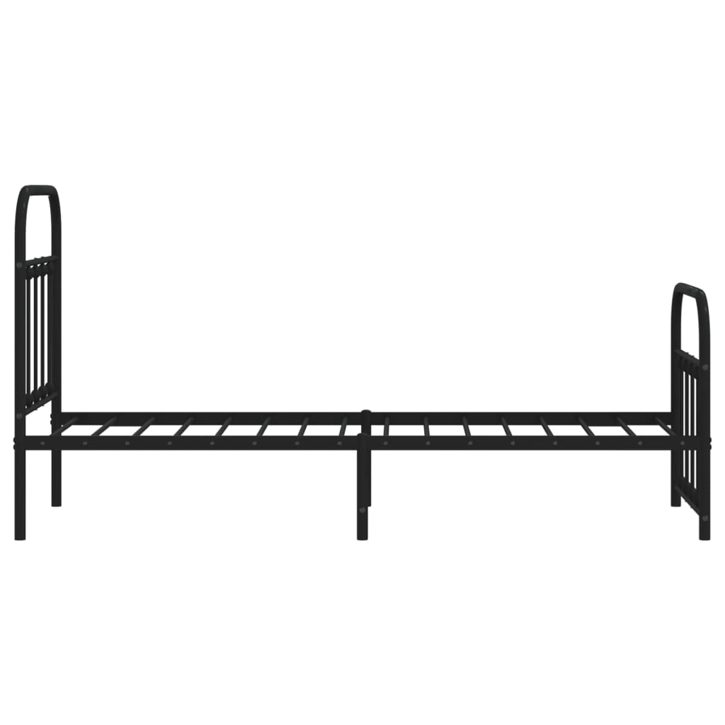 Bed frame with head and footboard metal black 75x190 cm