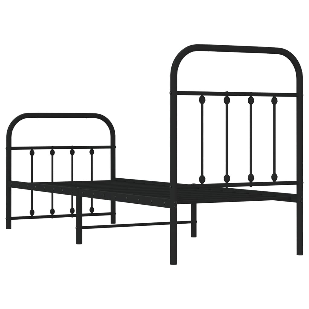 Bed frame with head and footboard metal black 75x190 cm