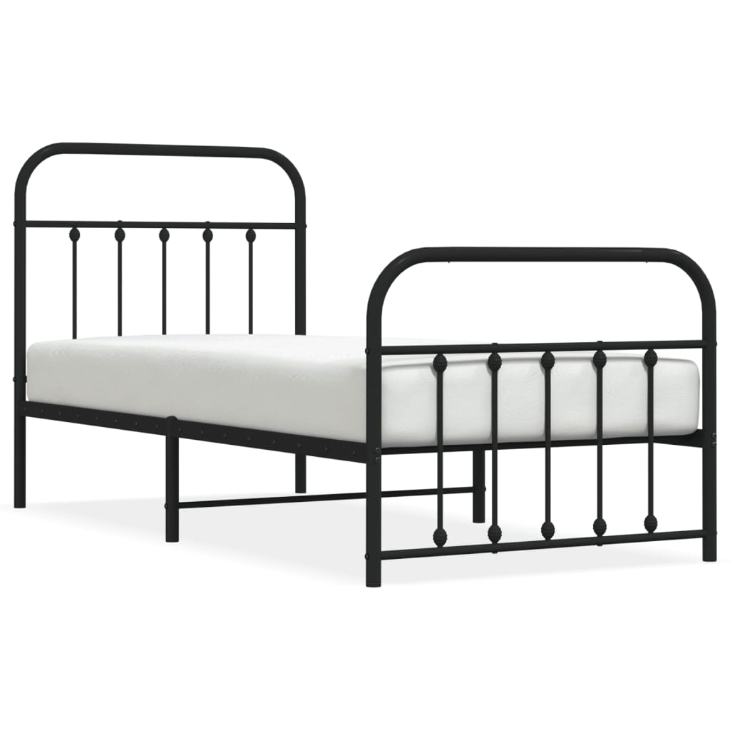 Bed frame with head and footboard metal black 90x190 cm