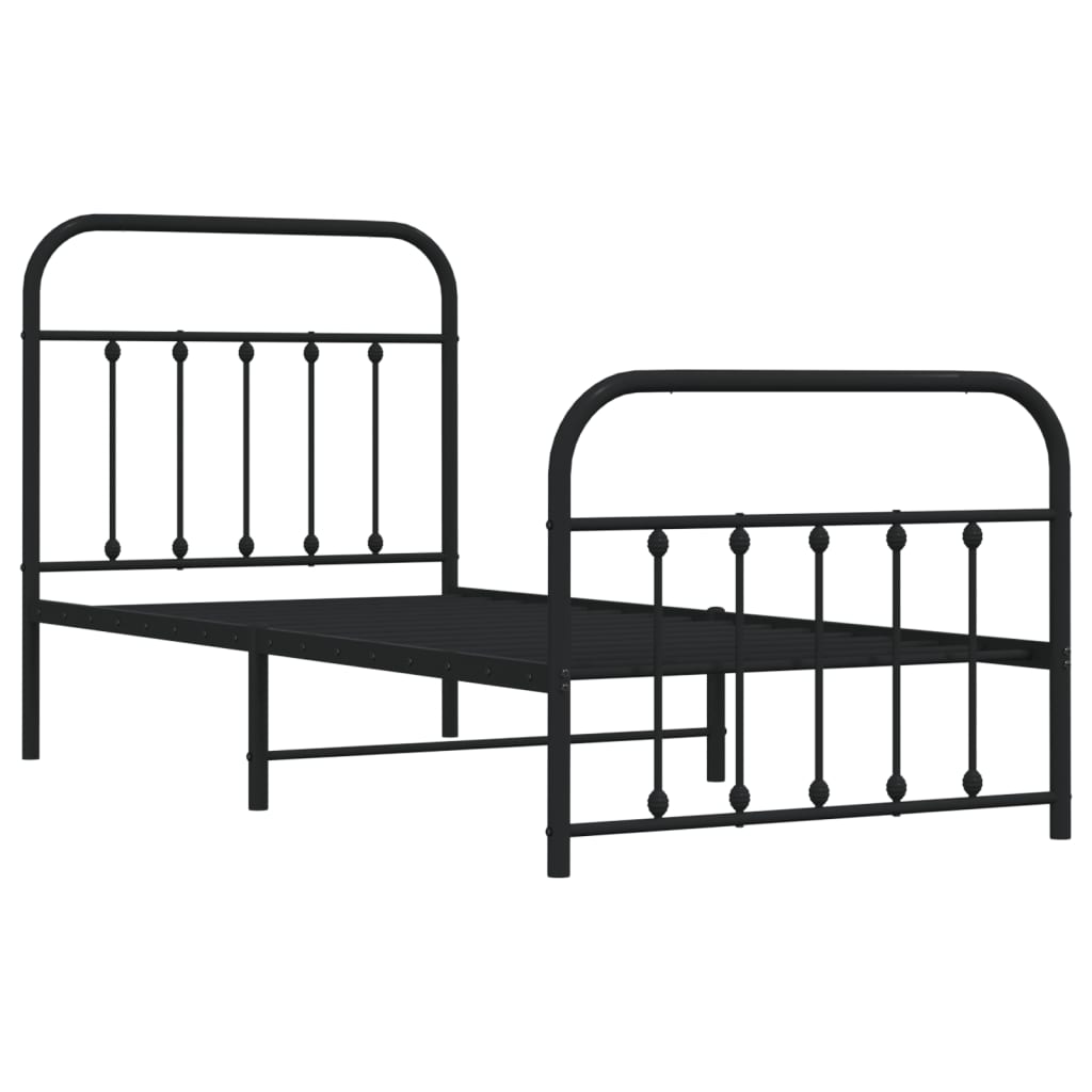 Bed frame with head and footboard metal black 90x190 cm