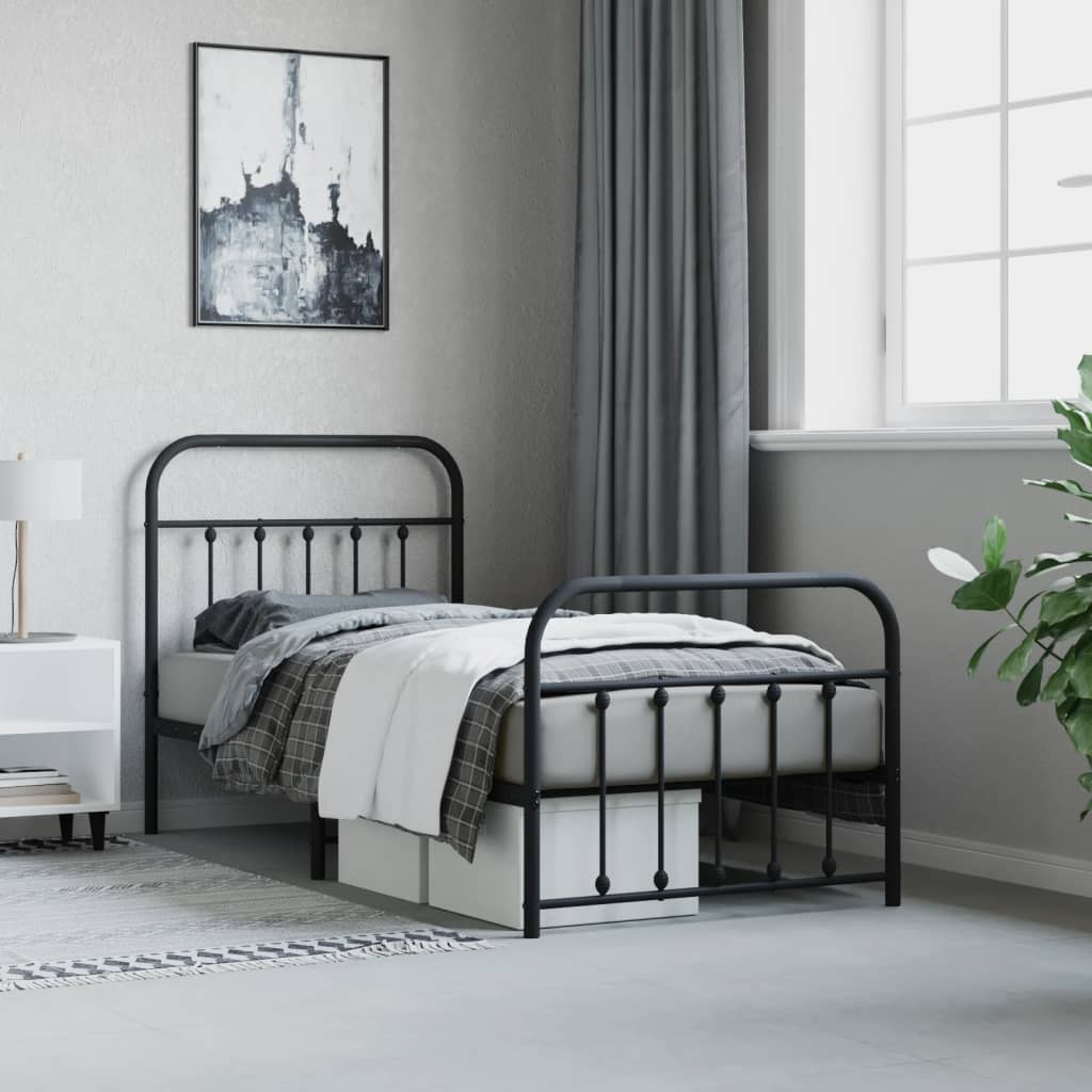 Bed frame with head and footboard metal black 90x190 cm