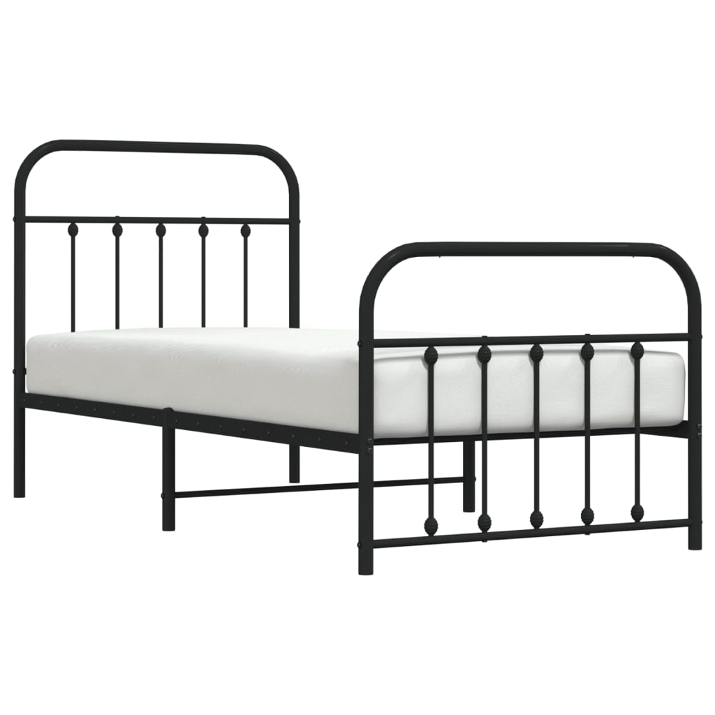 Bed frame with head and footboard metal black 90x190 cm