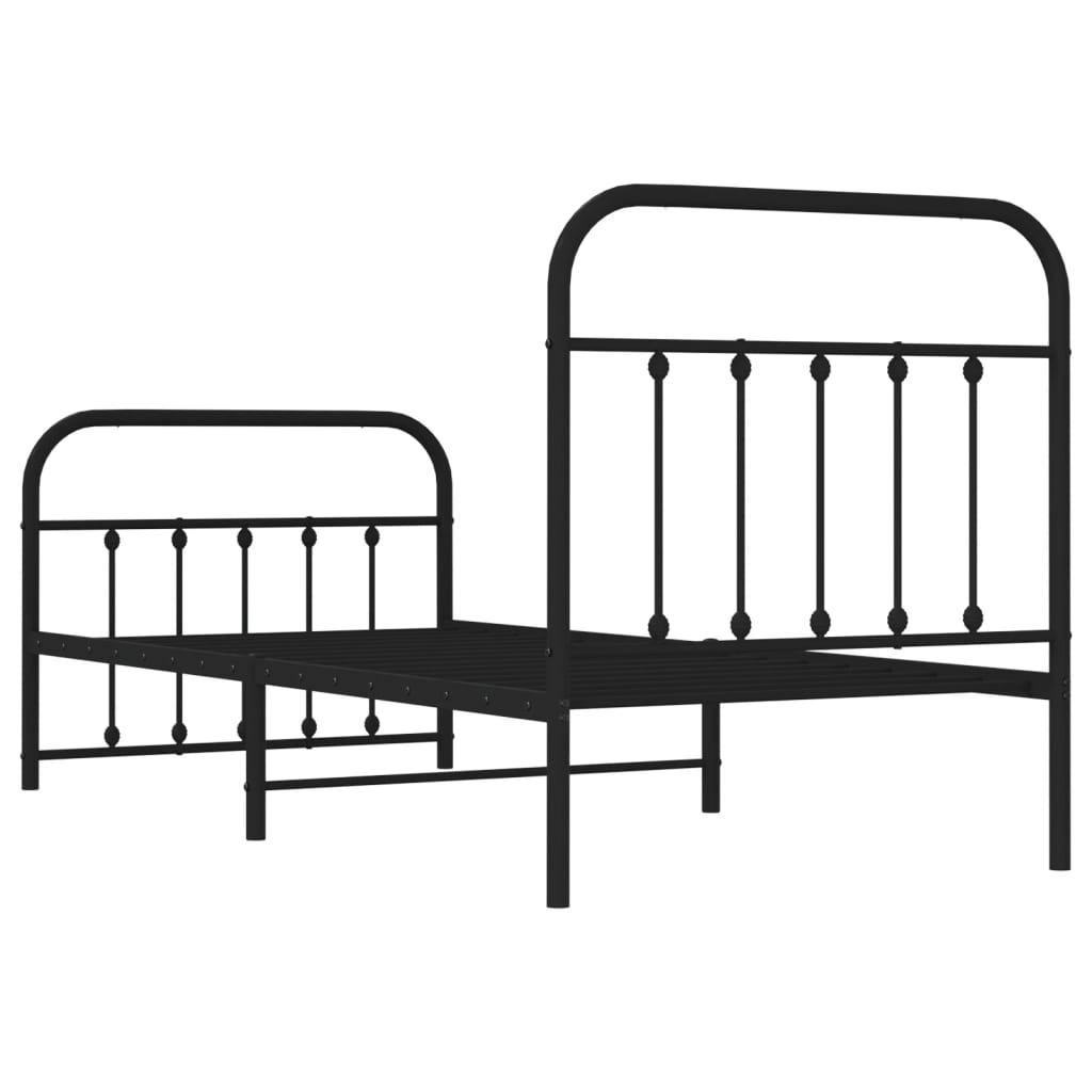 Bed frame with head and footboard metal black 90x190 cm