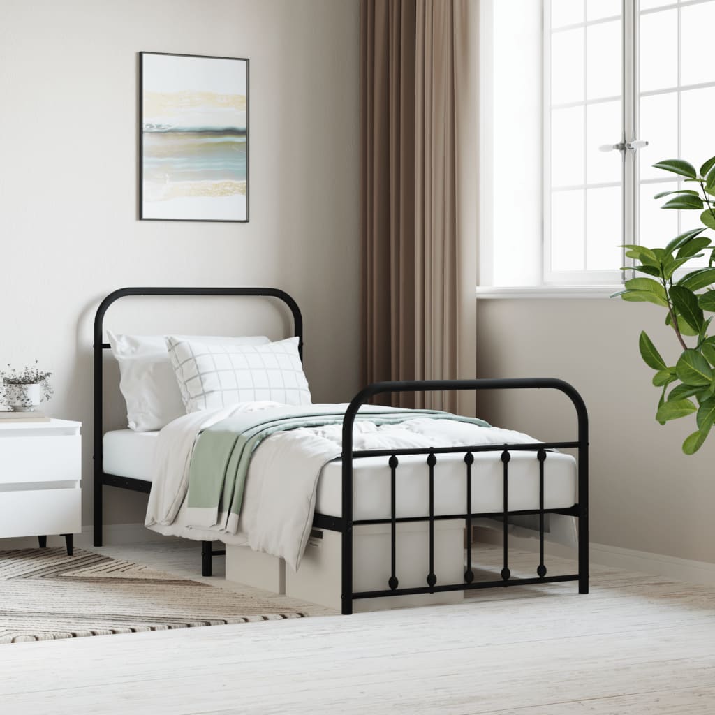 Bed frame with head and footboard metal black 90x190 cm