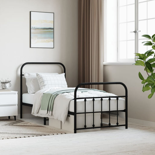 Bed frame with head and footboard metal black 90x190 cm