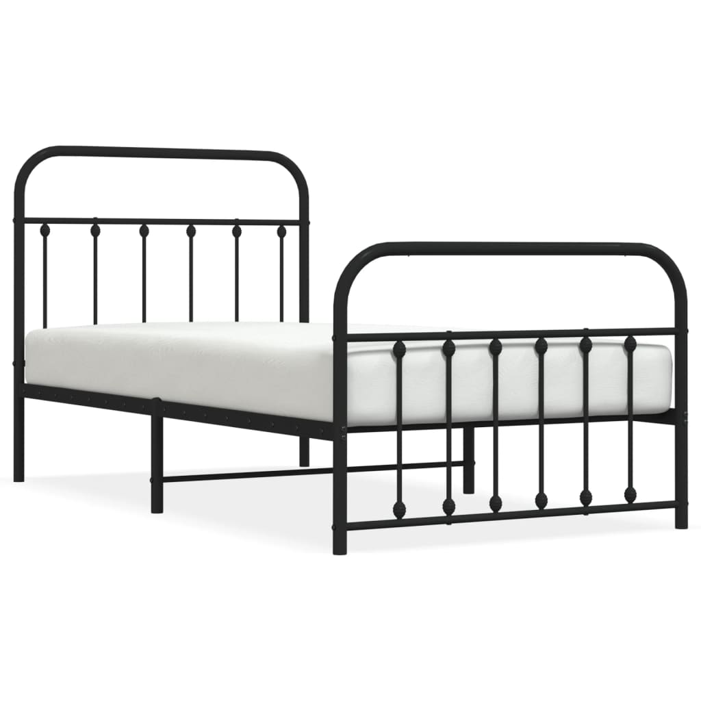 Bed frame with head and footboard metal black 100x190 cm