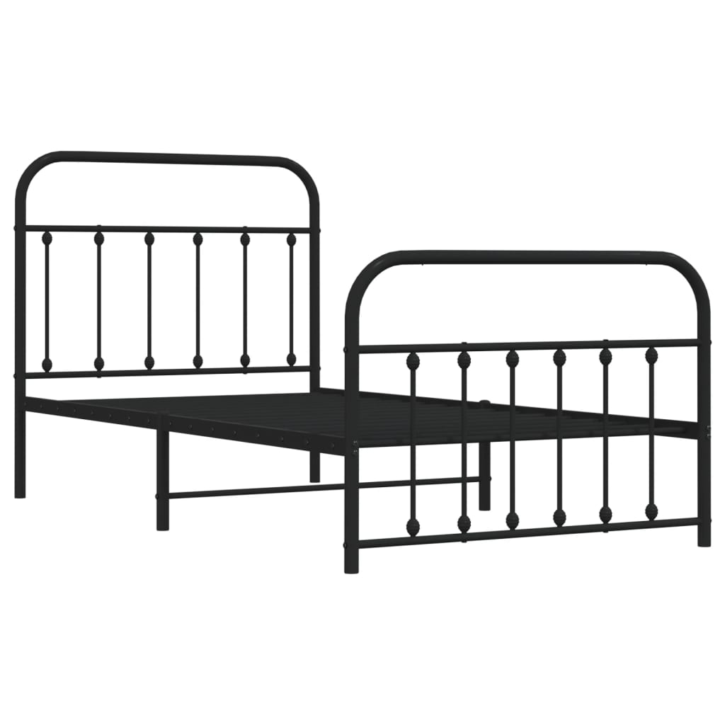 Bed frame with head and footboard metal black 100x190 cm