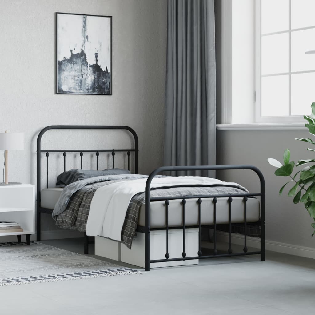 Bed frame with head and footboard metal black 100x190 cm