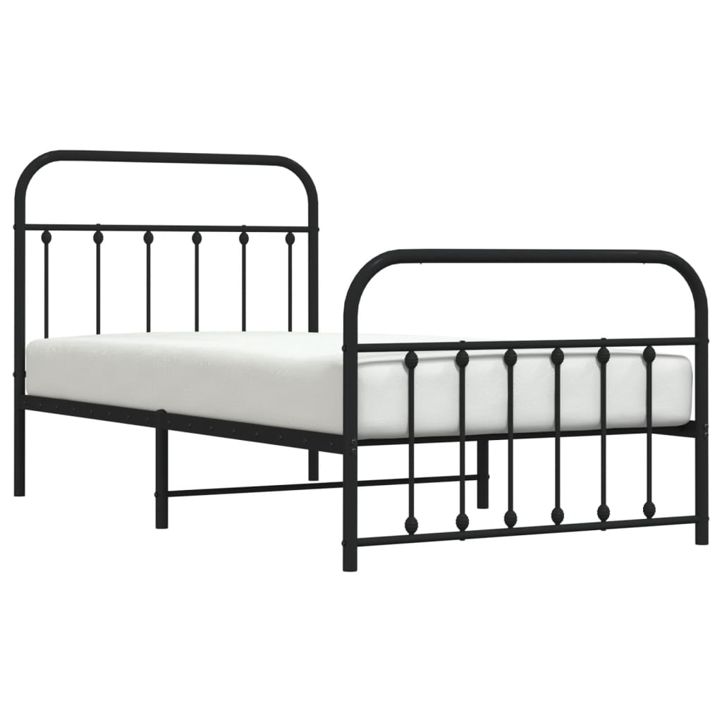 Bed frame with head and footboard metal black 100x190 cm
