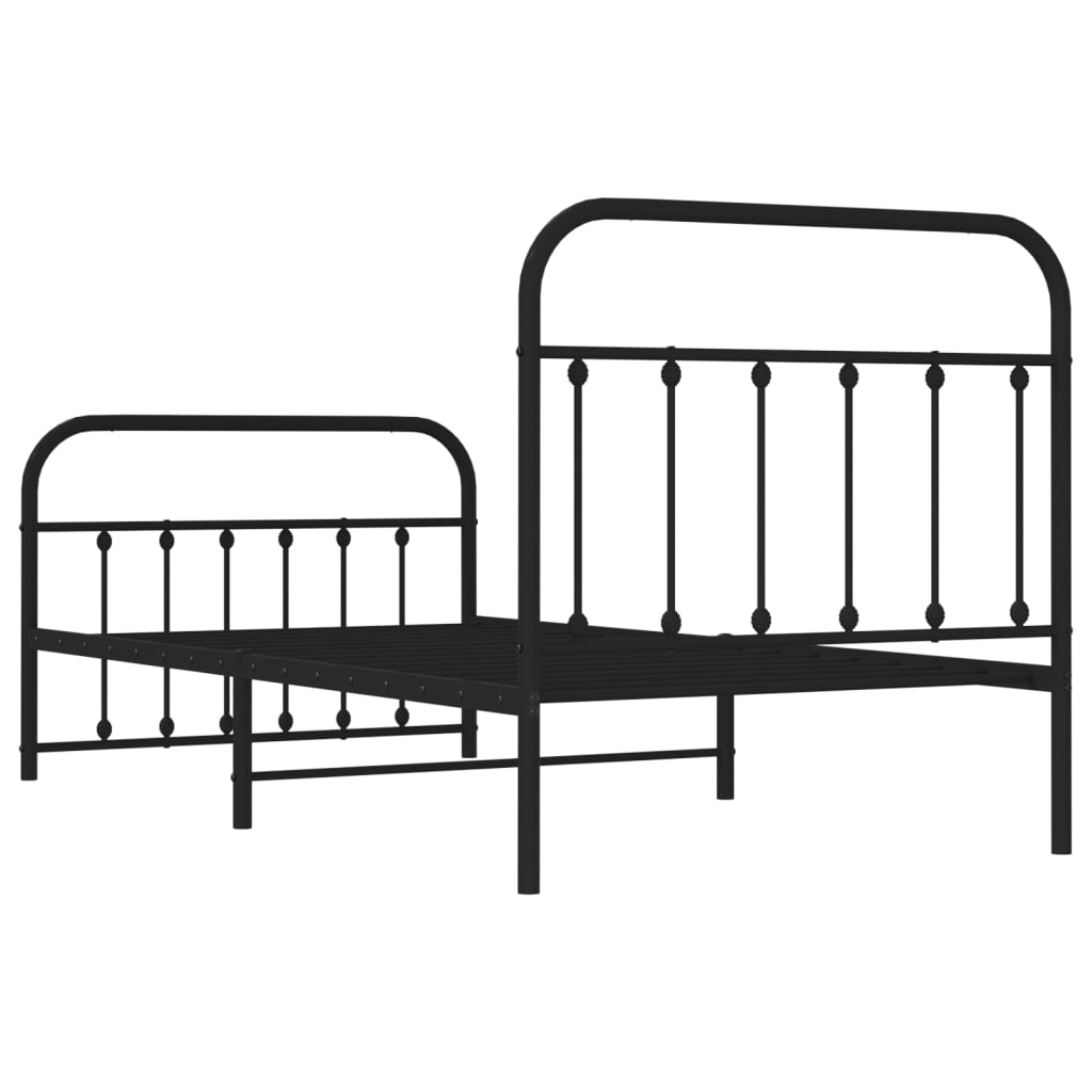 Bed frame with head and footboard metal black 100x190 cm