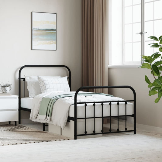 Bed frame with head and footboard metal black 100x190 cm