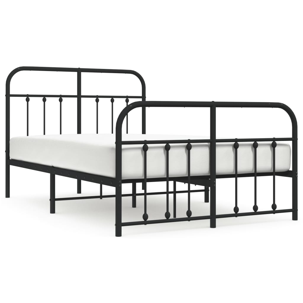 Bed frame with head and footboard metal black 120x190 cm
