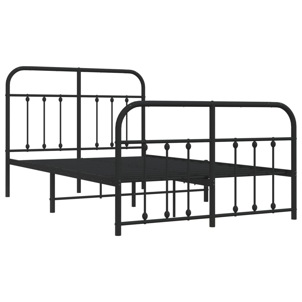 Bed frame with head and footboard metal black 120x190 cm