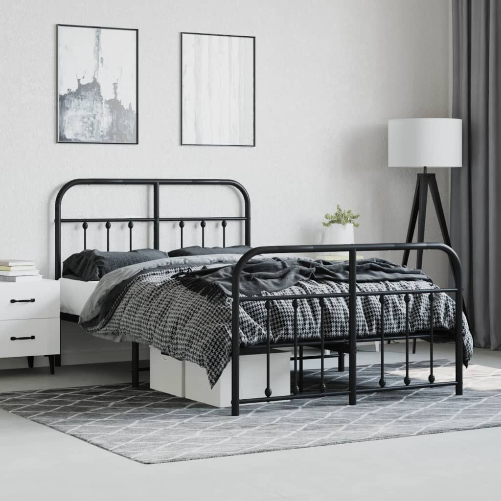 Bed frame with head and footboard metal black 120x190 cm