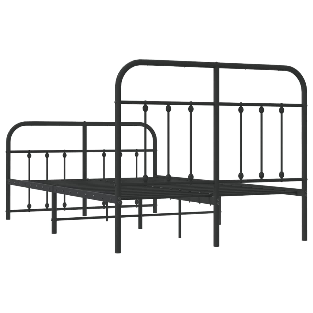 Bed frame with head and footboard metal black 120x190 cm