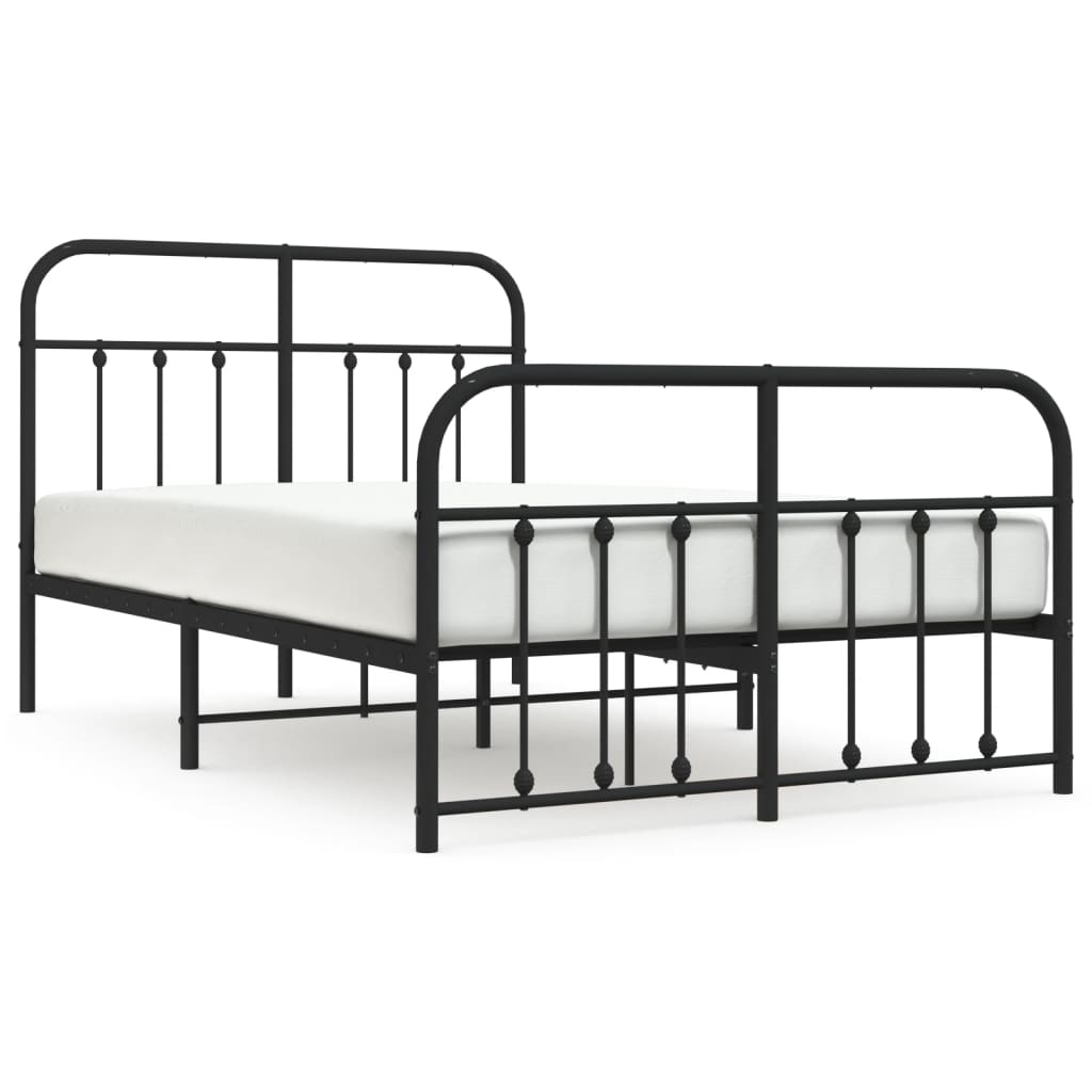 Bed frame with head and footboard metal black 120x200 cm