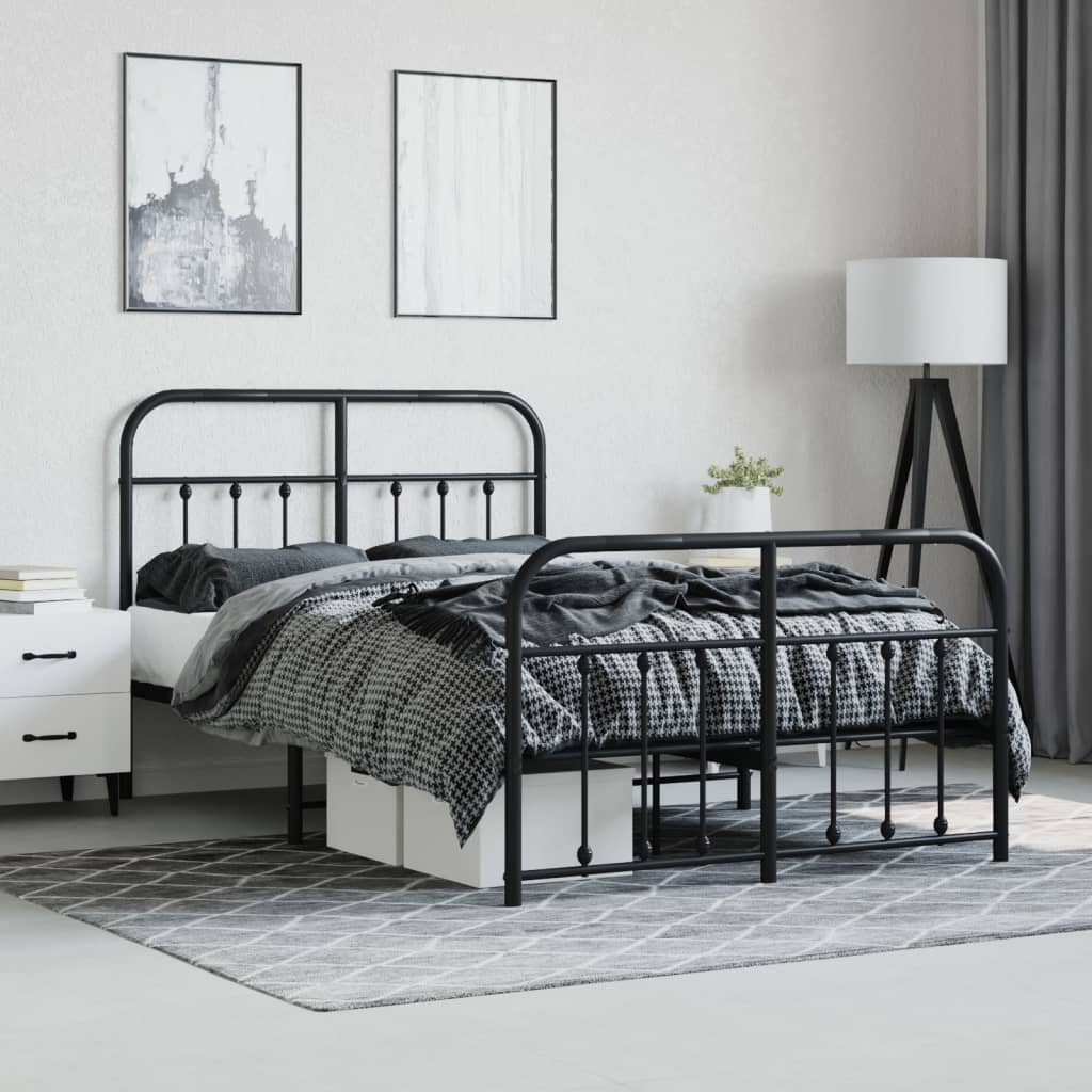 Bed frame with head and footboard metal black 120x200 cm