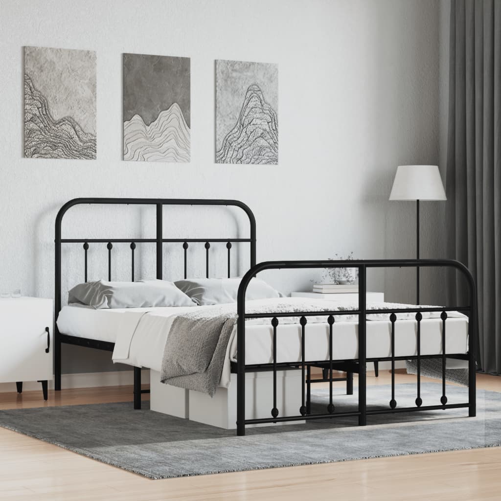 Bed frame with head and footboard metal black 120x200 cm