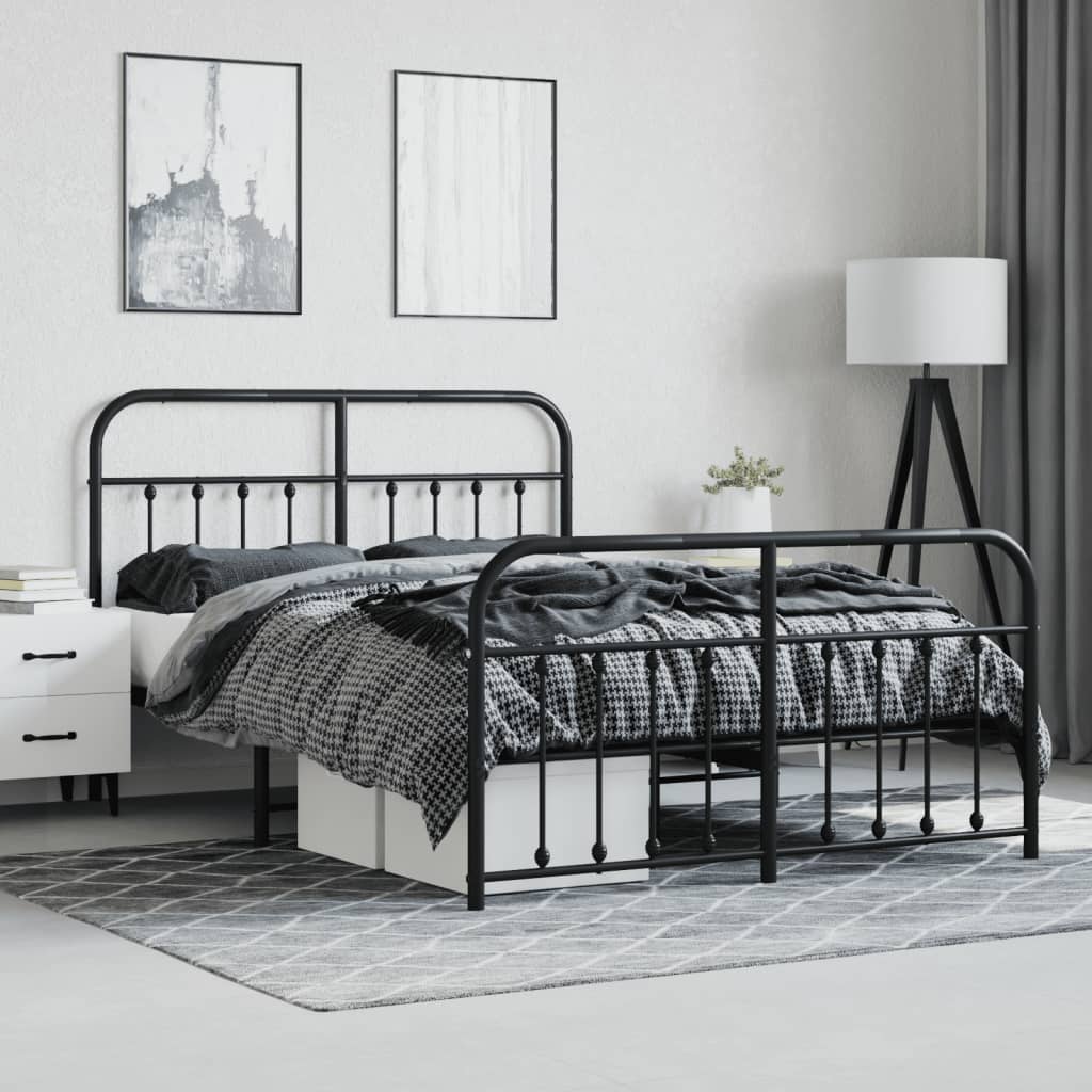 Bed frame with head and footboard metal black 140x200 cm