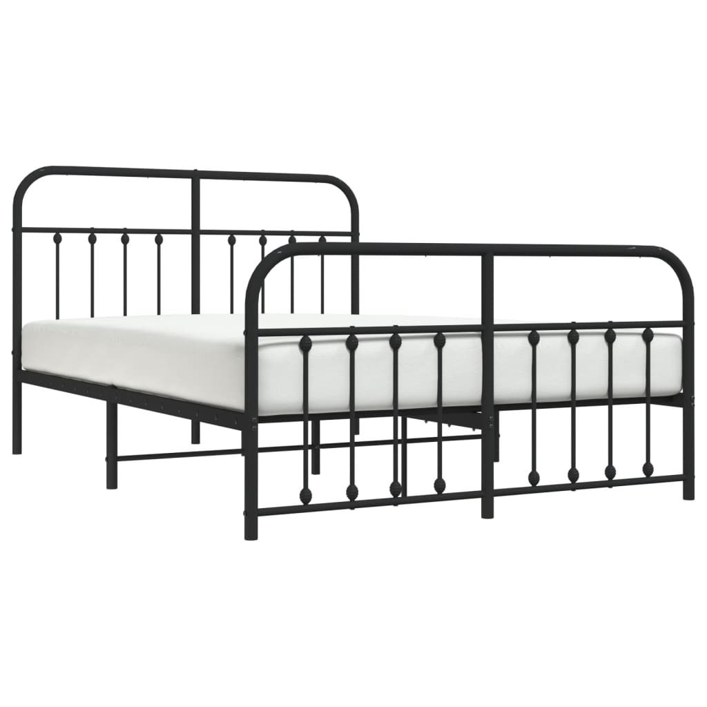 Bed frame with head and footboard metal black 140x200 cm