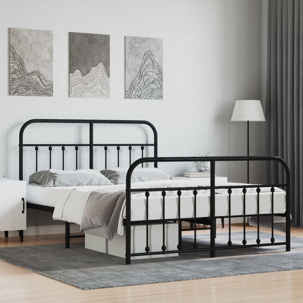 Bed frame with head and footboard metal black 140x200 cm