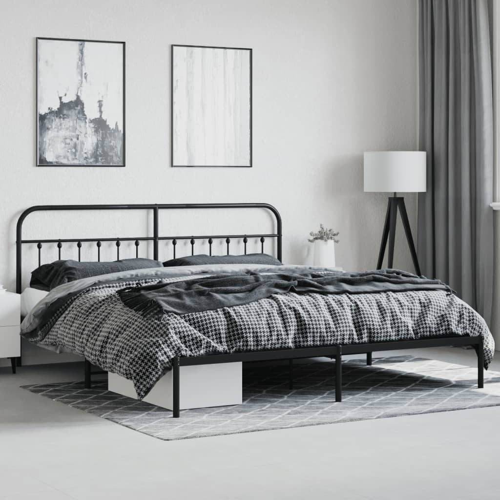 Bed frame with head and footboard metal black 183x213 cm