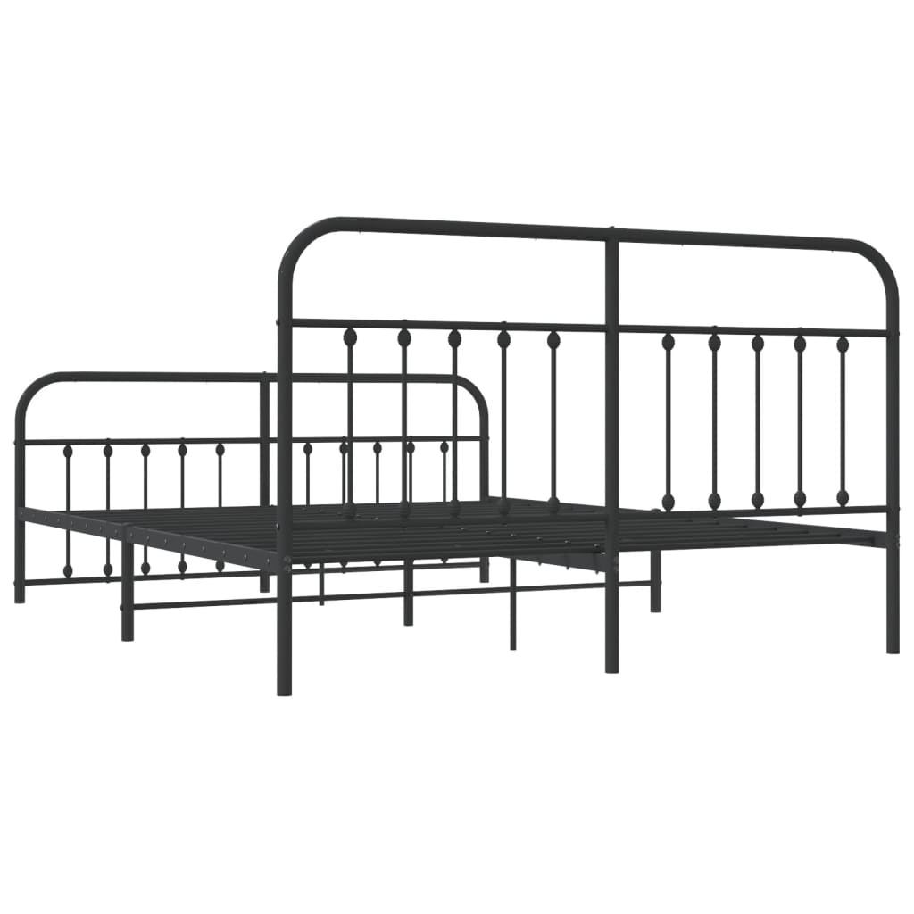 Bed frame with head and footboard metal black 183x213 cm