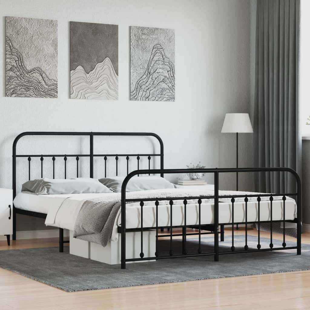 Bed frame with head and footboard metal black 183x213 cm