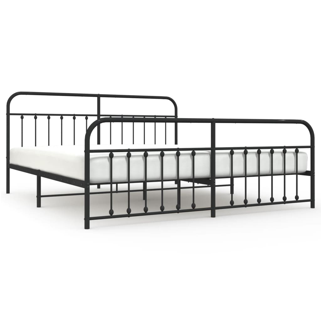 Bed frame with head and footboard metal black 200x200 cm