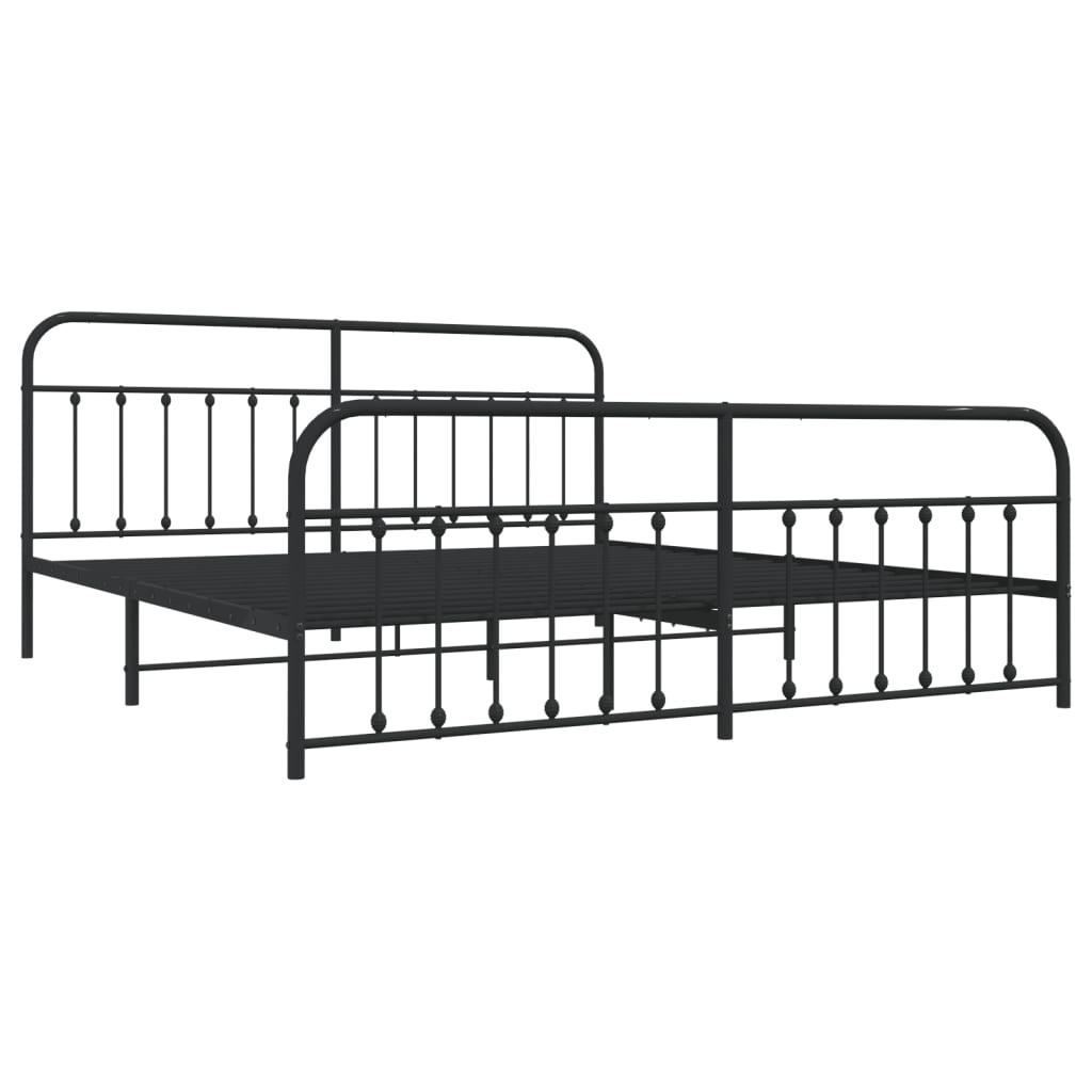 Bed frame with head and footboard metal black 200x200 cm